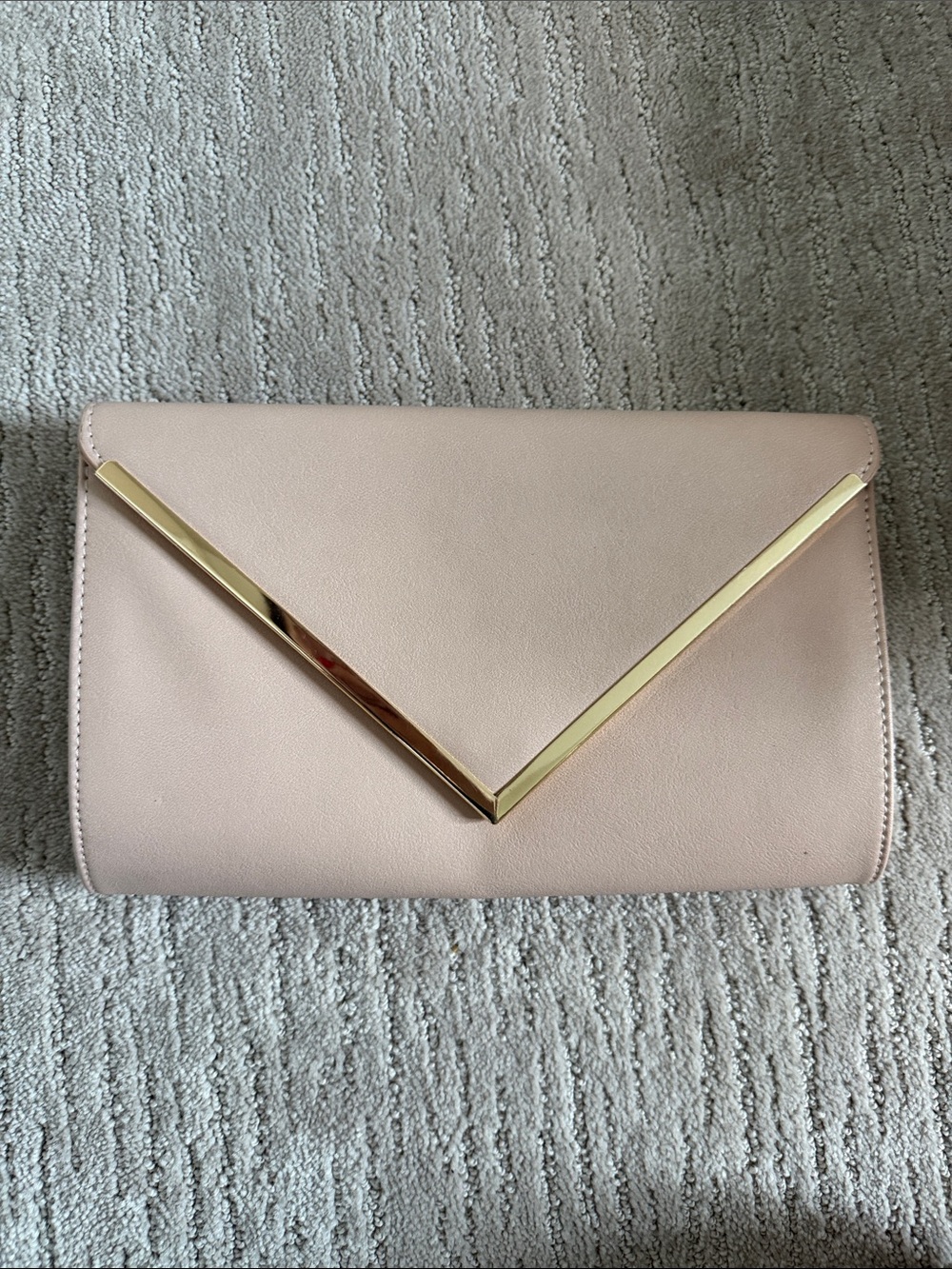 Madison West Pale Pink Clutch with Gold V Accent
